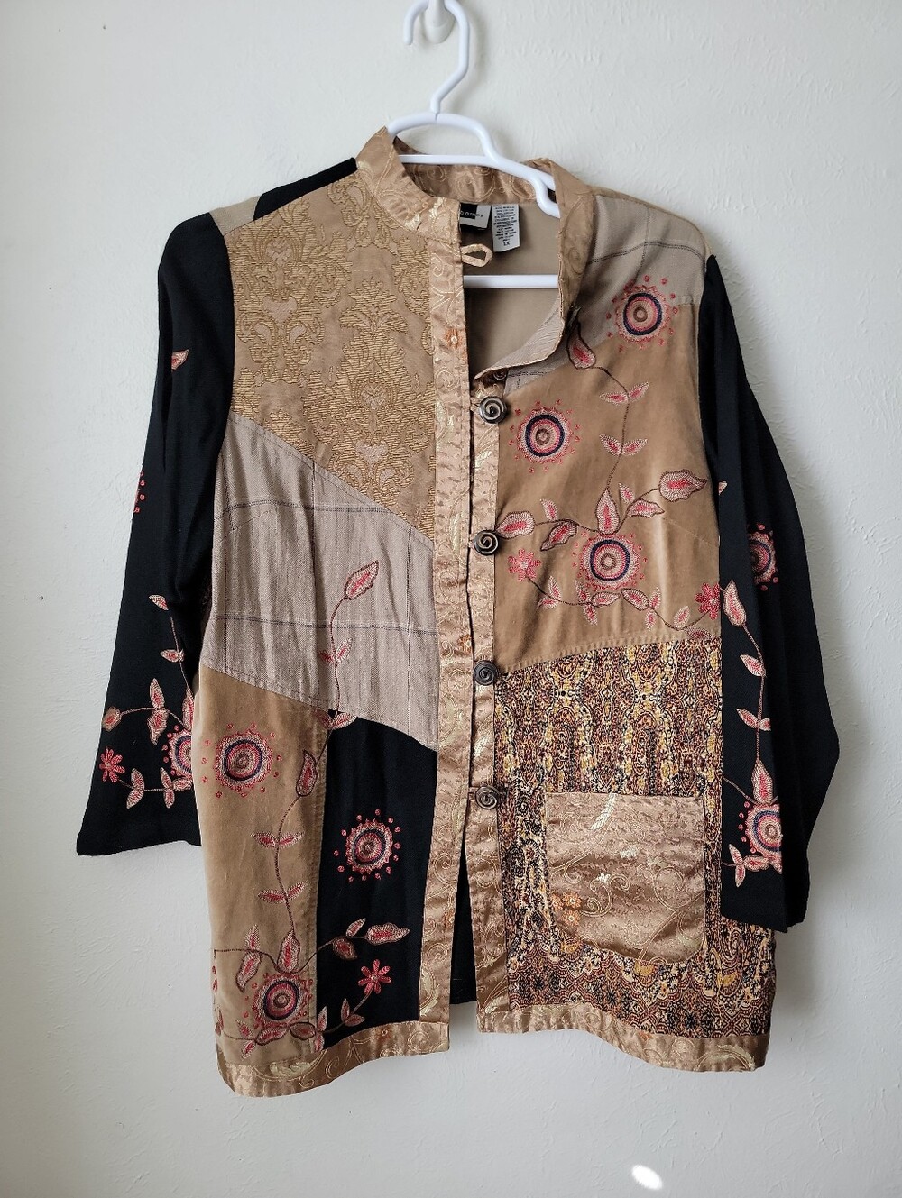 Vintage Boho Patchwork Kimono Embroidered Jacket Plus 1X Fall Artsy
